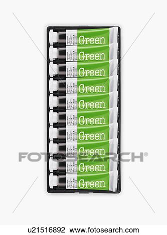 Stock Image - Green paint tubes. Fotosearch