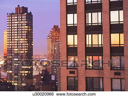 Illuminated Skyscrapers View Large Photo Image Stock Photograph - Illuminated Skyscrapers. Fotosearch