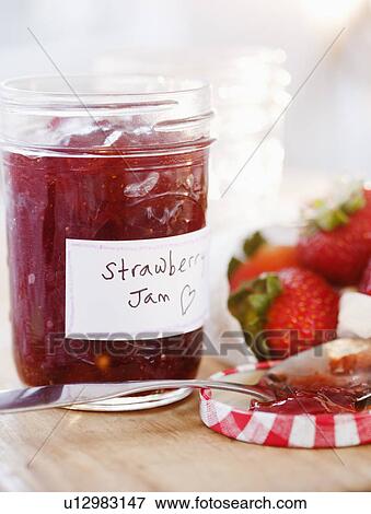 Stock Photo - Jar of strawberry jam. Fotosearch