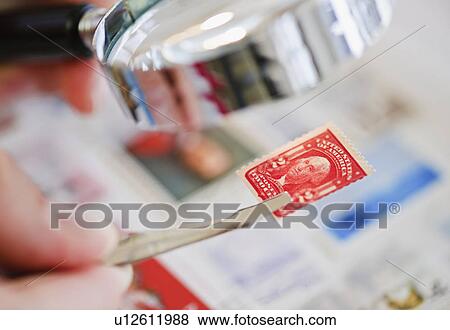 Stock Photo - Looking at stamp. Fotosearch