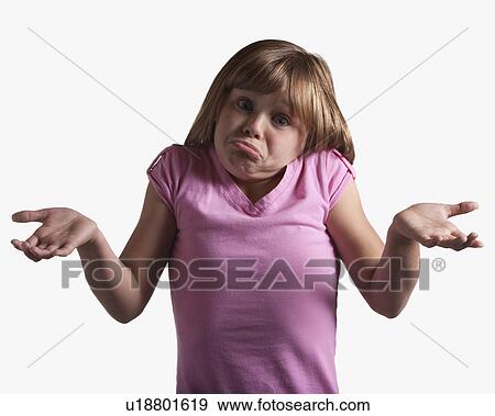 Stock Photo - Portrait of confused young girl. Fotosearch