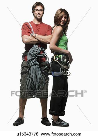 Portrait of two climbers with ropes View Large Photo Image Stock Photo - Portrait of two climbers with ropes. Fotosearch
