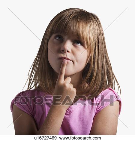 Stock Photo - Portrait of young girl thinking. Fotosearch