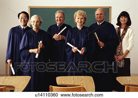 Stock Image - Seniors students graduate. Fotosearch
