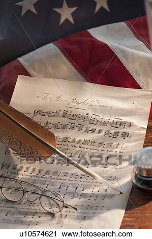 Sheet music on American flag View Large Photo Image Stock Image - Sheet music on American flag. Fotosearch