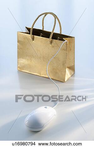 Picture - Shopping bag and computer mouse. Fotosearch