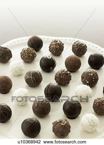 Tray of chocolate truffles View Large Photo Image Stock Image - Tray of chocolate truffles. Fotosearch