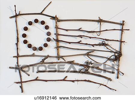 Stock Photograph - Twigs in shape of American flag. Fotosearch
