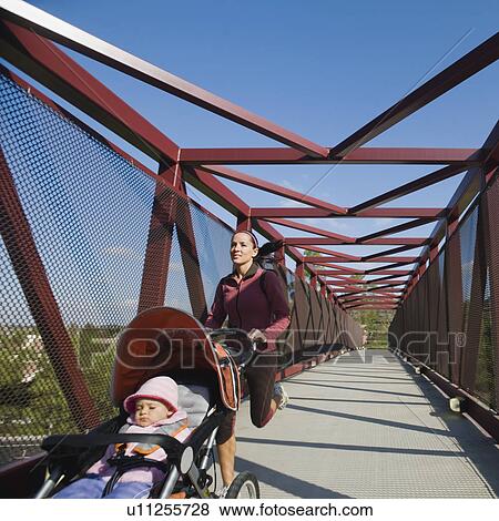Stock Photo - Woman jogging with stroller. Fotosearch