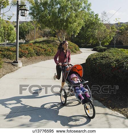 Woman jogging with stroller View Large Photo Image Stock Photography - Woman jogging with stroller. Fotosearch