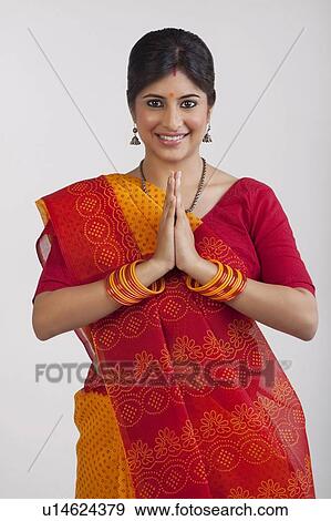 Stock Photo - A Rajasthani woman greeting. Fotosearch