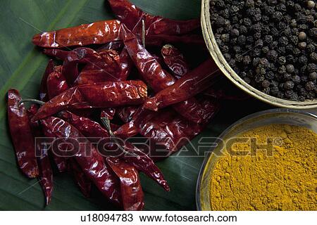 Stock Image - High angle view of spices. Fotosearch