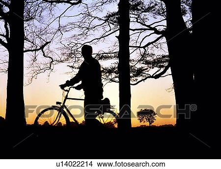 Picture - Cycling, Cyclist At Sunset. Fotosearch