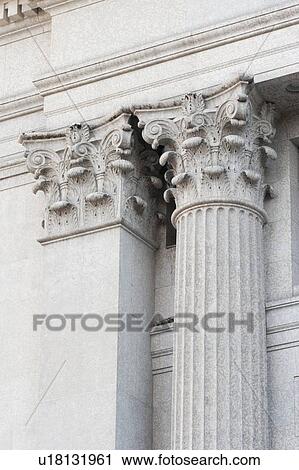 Stock Image - Detail on bank exterior, Calgary, Alberta, Canada. Fotosearch