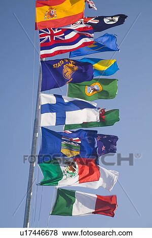 Stock Photo - international flags on a flagpole. Fotosearch