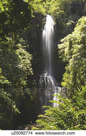 Picture - waterfall, hana, maui, hawaii, usa. Fotosearch