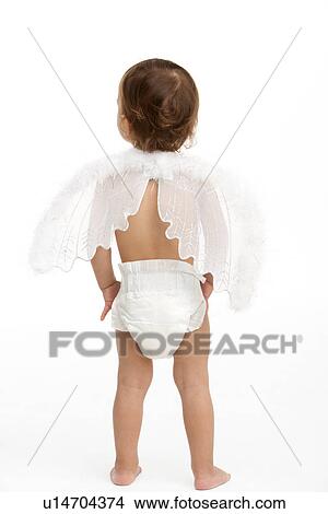 Picture - Back View Of Toddler Wearing Nappy And Angel Wings. Fotosearch