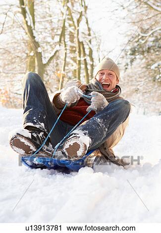 Man Sledging Through Snowy Woodland View Large Photo Image Stock Image - Man Sledging Through Snowy Woodland. Fotosearch