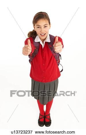 Studio Portrait Of Female Student In Uniform With Backpack View Large Photo Image Stock Photo - Studio Portrait Of Female Student In Uniform With Backpack. Fotosearch
