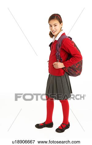 Studio Portrait Of Female Student In Uniform With Backpack View Large Photo Image Stock Photo - Studio Portrait Of Female Student In Uniform With Backpack. Fotosearch
