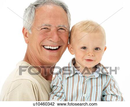 Studio Portrait Of Grandfather Holding Grandson View Large Photo Image Stock Image - Studio Portrait Of Grandfather Holding Grandson. Fotosearch
