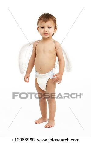 Studio Portrait Of Toddler Wearing Nappy And Angel Wings View Large Photo Image Stock Photo - Studio Portrait Of Toddler Wearing Nappy And Angel Wings. Fotosearch