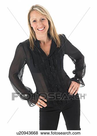 Stock Photo - Studio Portrait Of Young Woman Against White Background. Fotosearch