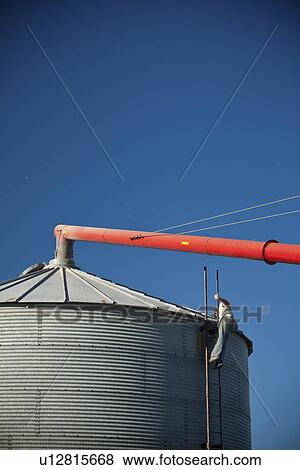 Stock Photo - Auger at top of grain bin, Redvers, Saskatchewan, Canada. Fotosearch