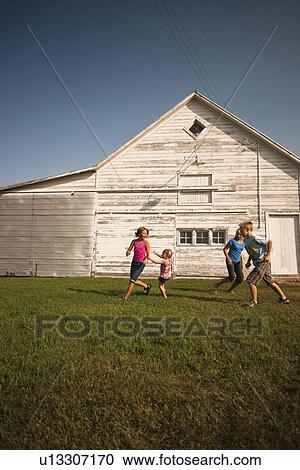 Cousins (five, ten, twelve and twelve) play tag in farmyard; Redvers, Saskatchewan, Canada View Large Photo Image Stock Image - Cousins (five, ten, twelve and twelve) play tag in farmyard; Redvers, Saskatchewan, Canada. Fotosearch