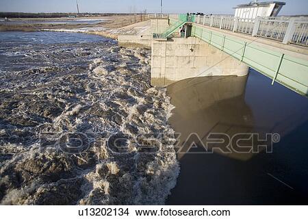 Flood gates at south portion of Red River floodway, Winnipeg, Manitoba View Large Photo Image Picture - Flood gates at south portion of Red River floodway, Winnipeg, Manitoba. Fotosearch