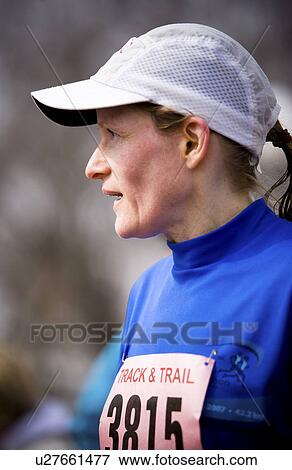 Stock Photo - Profile portrait of female marathon runner, Regina, Saskatchewan. Fotosearch
