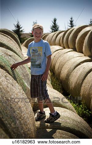 Twelve year old boy standing on bales, Redvers, Saskatchewan, Canada View Large Photo Image Stock Image - Twelve year old boy standing on bales, Redvers, Saskatchewan, Canada. Fotosearch