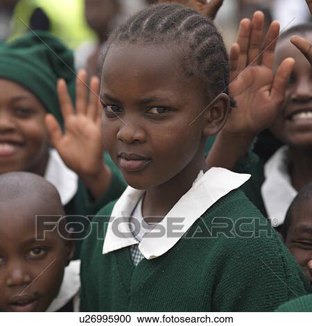 Stock Image - African school girl in Nairobi, Africa. Fotosearch