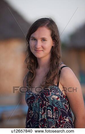 Stock Image - Girl at Manda Bay Resort. Fotosearch