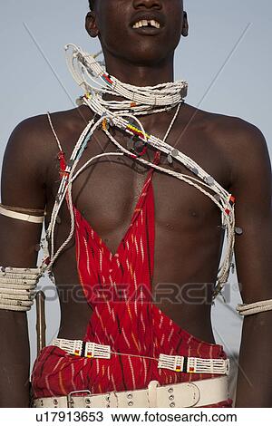 Stock Image - Kenyan man in tribal attire. Fotosearch