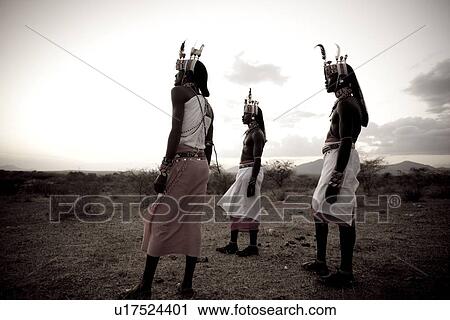 Stock Image - Kenyan people in tribal attire. Fotosearch