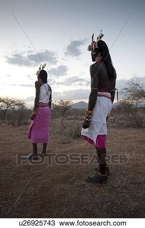 Stock Image - Kenyan people in tribal attire. Fotosearch