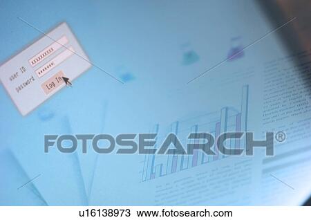 Computer log in screen and paper documents with graph View Large Photo Image Stock Image - Computer log in screen and paper documents with graph. Fotosearch