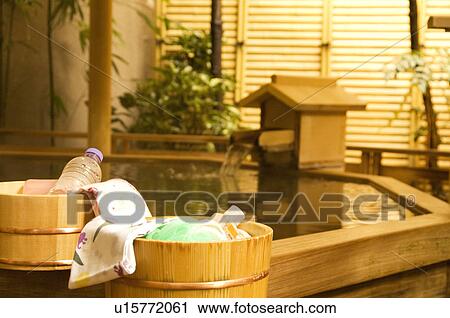 Stock Image - Open-air hot tub. Fotosearch