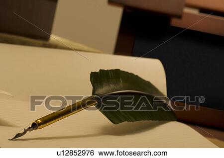 Quill pen on blank note pad View Large Photo Image Stock Photograph - Quill pen on blank note pad. Fotosearch