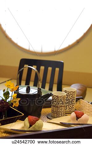 Teapot and rice cakes on table View Large Photo Image Stock Image - Teapot and rice cakes on table. Fotosearch