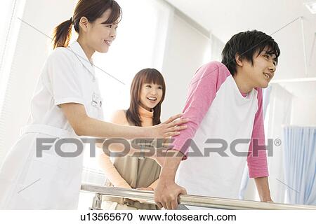 Woman encouraging her boyfriend with his rehabilitation View Large Photo Image Stock Image - Woman encouraging her boyfriend with his rehabilitation. Fotosearch