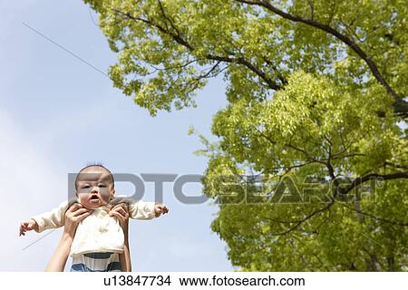 Adult holding up baby View Large Photo Image Picture - Adult holding up baby. Fotosearch