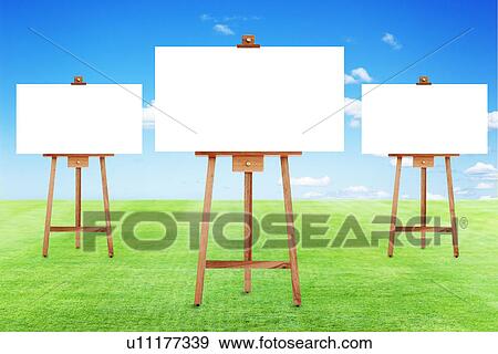 Blank easels on a lawn View Large Photo Image Stock Photo - Blank easels on a lawn. Fotosearch