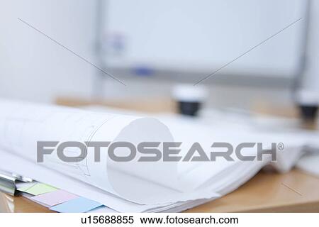 Blueprints on table in board room View Large Photo Image Stock Photography - Blueprints on table in board room. Fotosearch
