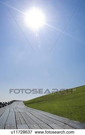 Stock Photo - Boardwalk next to lawn. Fotosearch