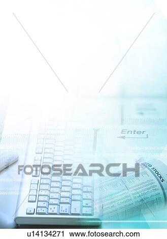 Stock Image - Business composite of computer keyboard, enter key and stock market data. Fotosearch