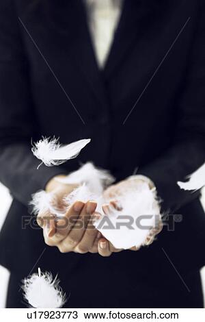 Stock Image - Businesswoman catching feathers. Fotosearch