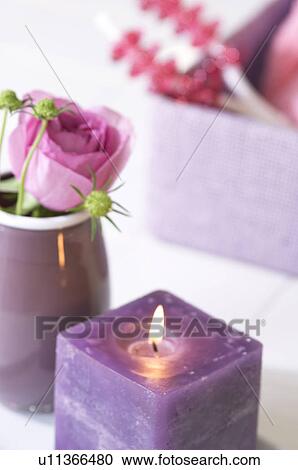 Stock Image - Candle and bathroom items. Fotosearch