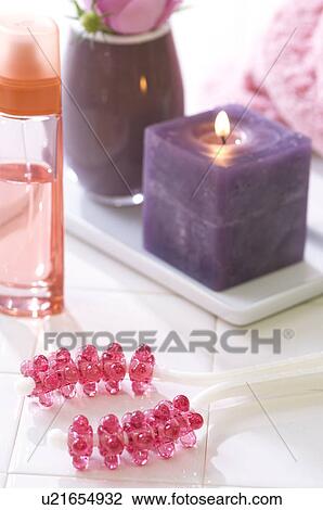 Stock Image - Candle and bathroom items. Fotosearch